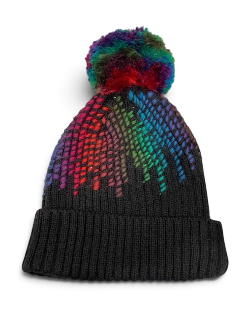 Black and Rainbow Beanie with Pompom
